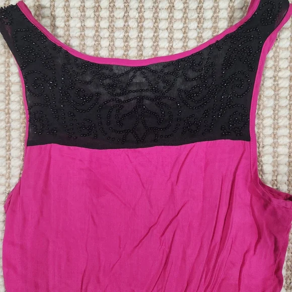 Y2K Forever 21 Fuchsia Dressy Sleeveless Babydoll Blouse with Black Beaded - Picture 5 of 6